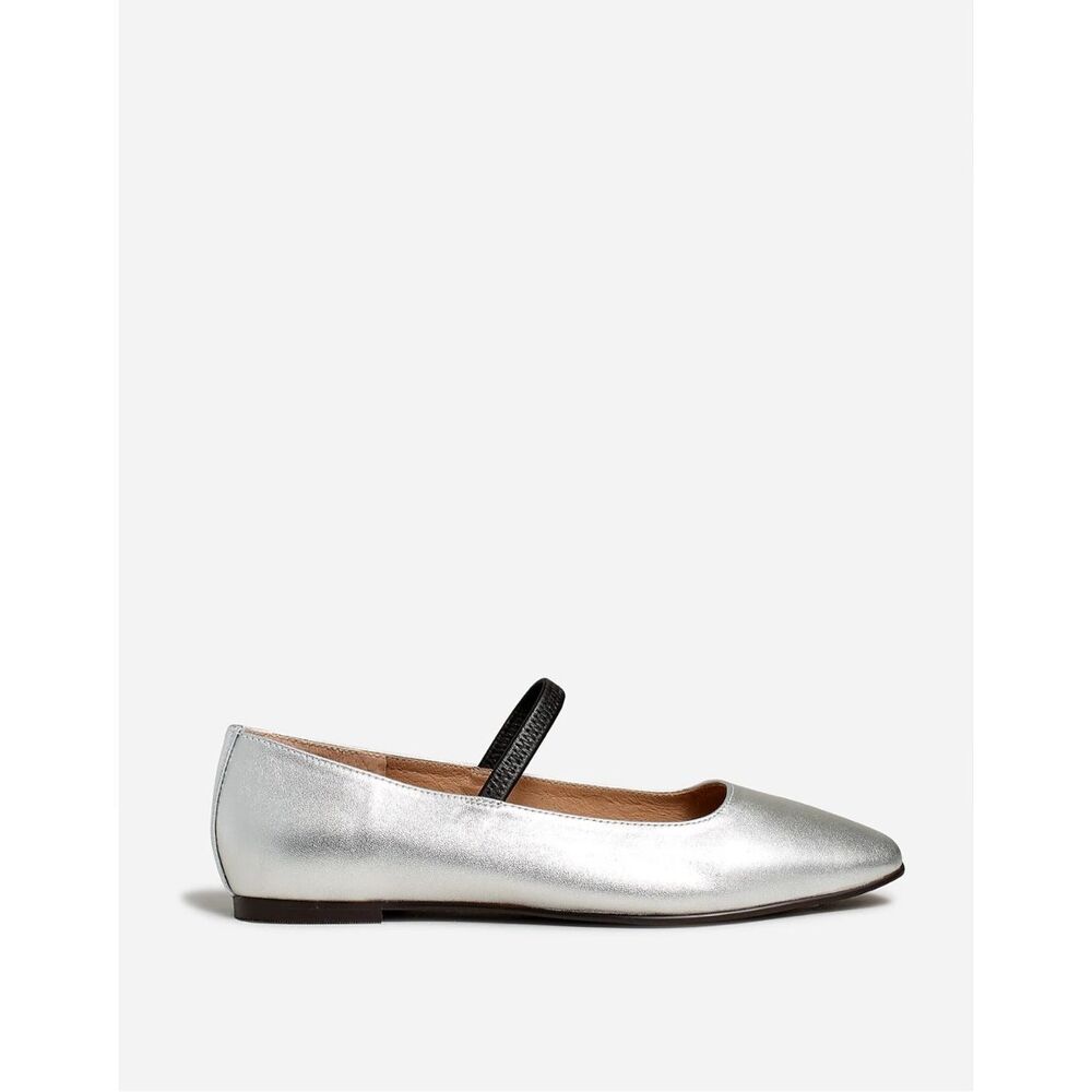 Madewell Silver Mary Jane Flats with Black Strap - Picture 3 of 12